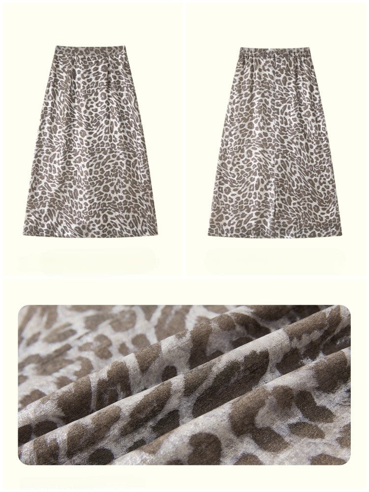 Vintage Leopard Print Elastic Waist A-Line Midi Skirt【s0000017560】