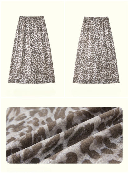 Vintage Leopard Print Elastic Waist A-Line Midi Skirt【s0000017560】