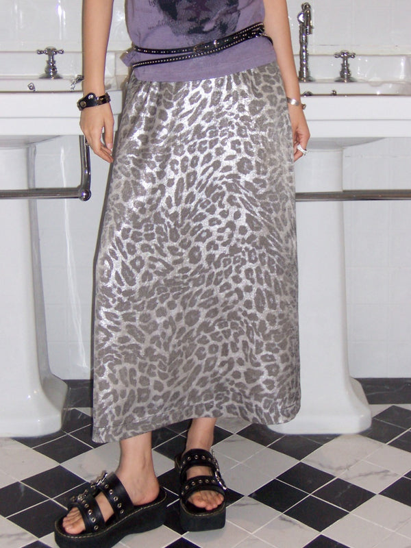 Vintage Leopard Print Elastic Waist A-Line Midi Skirt【s0000017560】