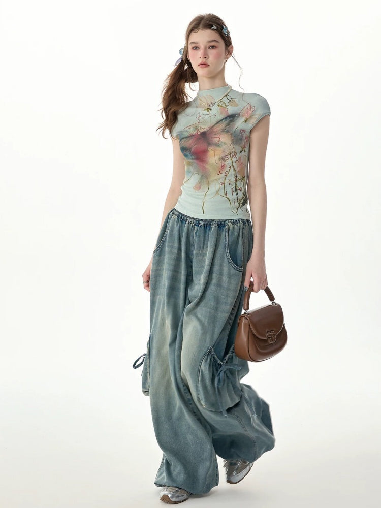 Summer Arty Watercolor Gradient Slimming Butterfly Light Green Short-Sleeve T-shirt【s0000017565】