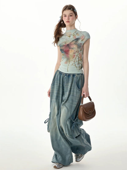 Summer Arty Watercolor Gradient Slimming Butterfly Light Green Short-Sleeve T-shirt【s0000017565】