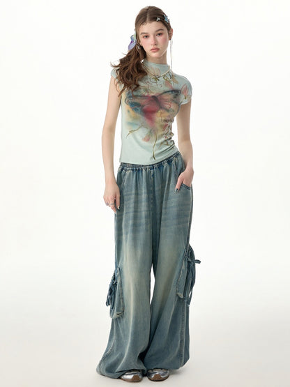 Summer Arty Watercolor Gradient Slimming Butterfly Light Green Short-Sleeve T-shirt【s0000017565】