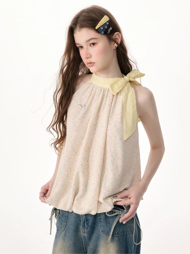 Butterfly Halter Bow Sleeveless Tops【s0000017570】
