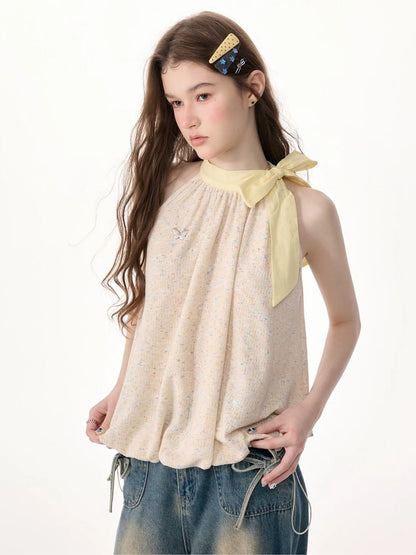 Butterfly Halter Bow Sleeveless Tops【s0000017570】