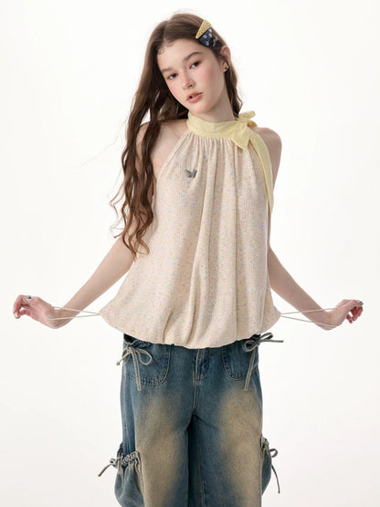 Butterfly Halter Bow Sleeveless Tops【s0000017570】