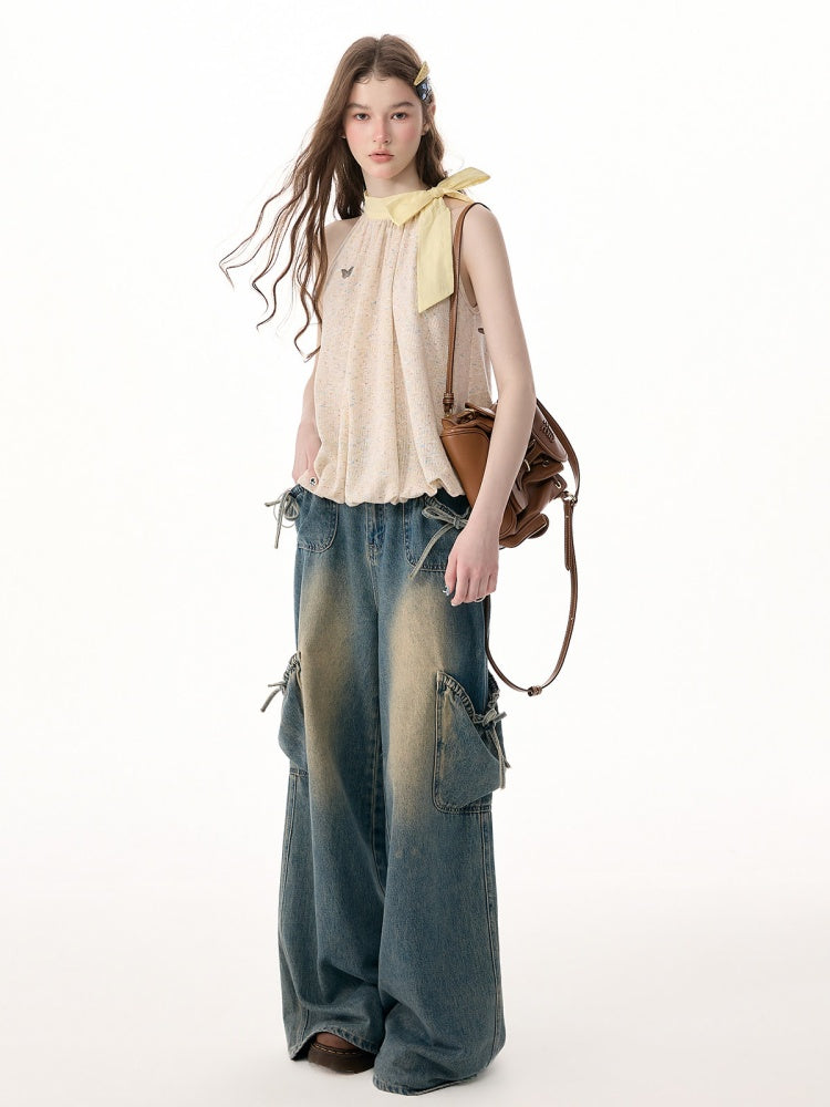 Butterfly Halter Bow Sleeveless Tops【s0000017570】