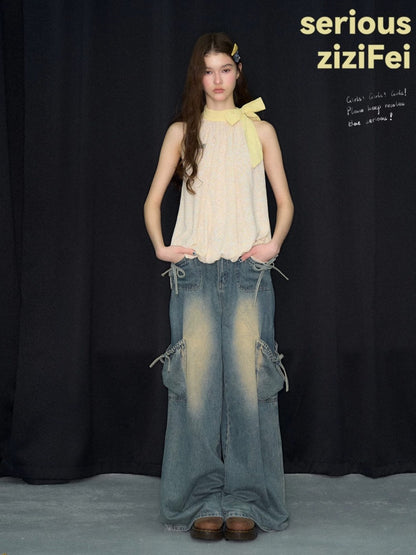 Butterfly Halter Bow Sleeveless Tops【s0000017570】