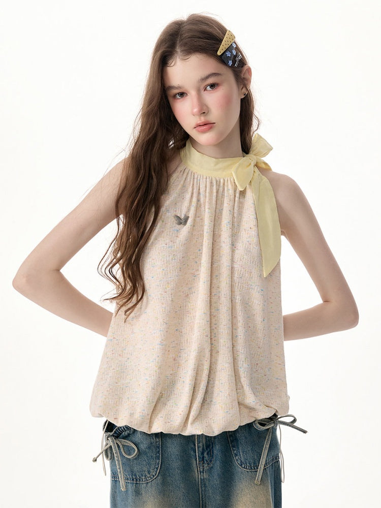 Butterfly Halter Bow Sleeveless Tops【s0000017570】
