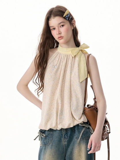 Butterfly Halter Bow Sleeveless Tops【s0000017570】