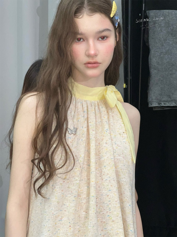 Butterfly Halter Bow Sleeveless Tops【s0000017570】