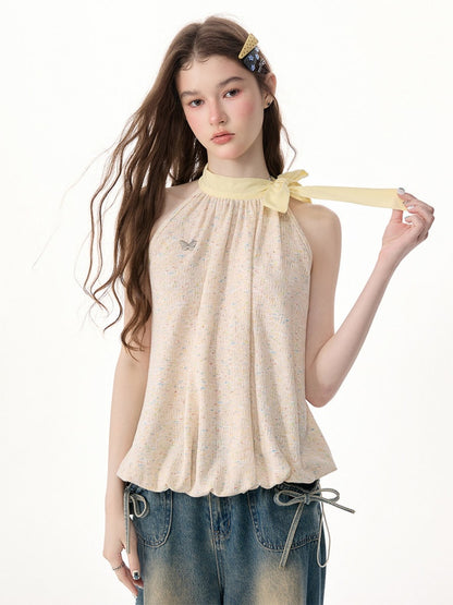 Butterfly Halter Bow Sleeveless Tops【s0000017570】