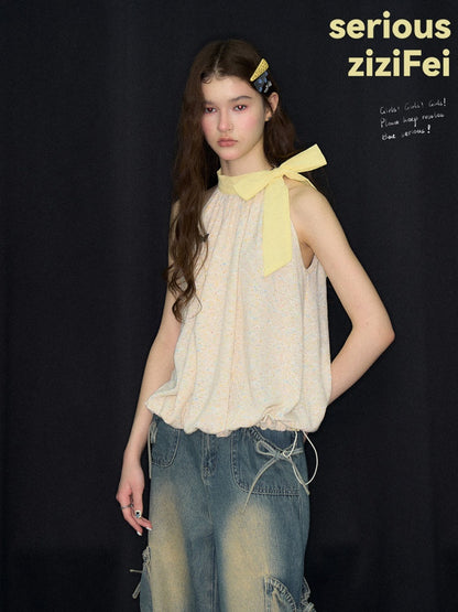 Butterfly Halter Bow Sleeveless Tops【s0000017570】
