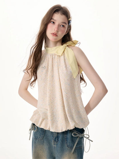 Butterfly Halter Bow Sleeveless Tops【s0000017570】