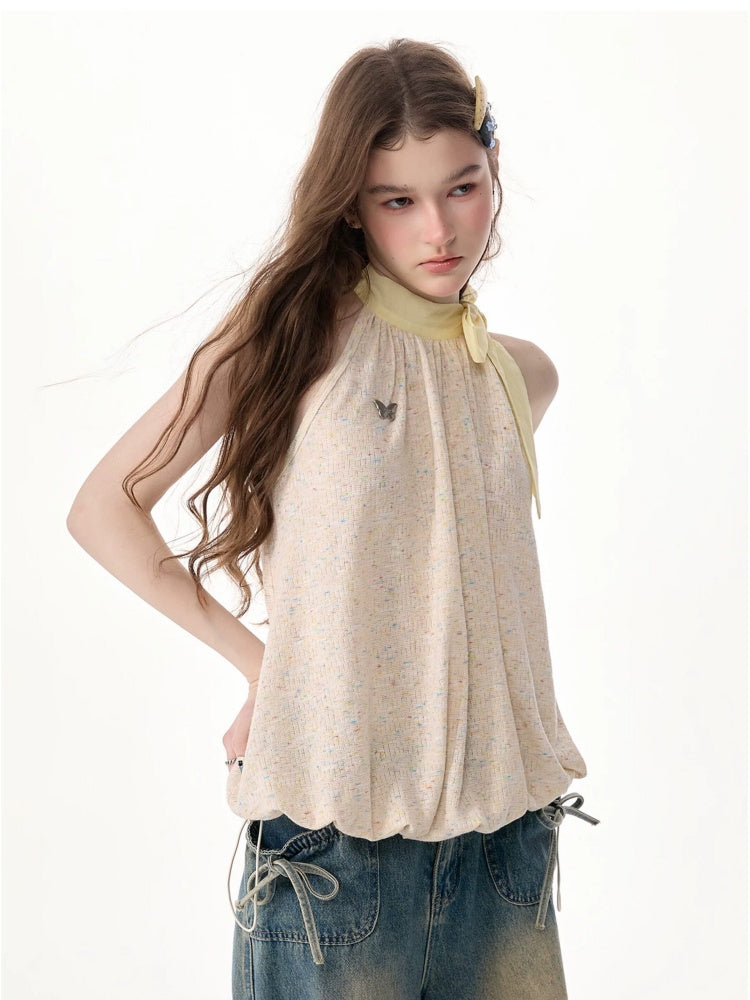 Butterfly Halter Bow Sleeveless Tops【s0000017570】