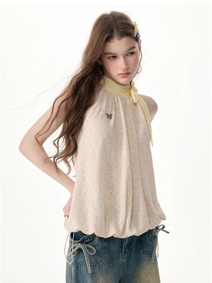 Butterfly Halter Bow Sleeveless Tops【s0000017570】
