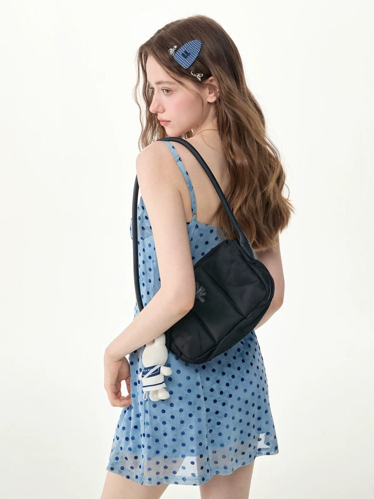 Ice Blue Polka Dot Waist-Cinching Slimming Camisole Dress【s0000017575】