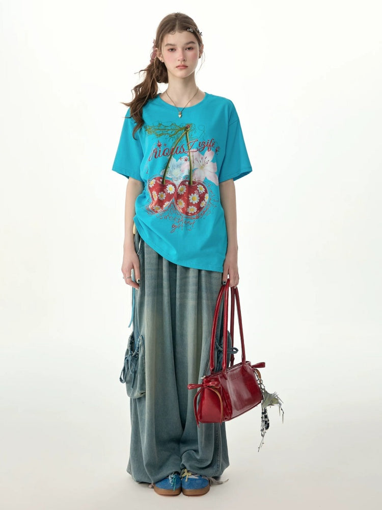 Vintage Wide-Leg Bow Pockets High-Waisted Slimming Denim Pants【s0000017576】