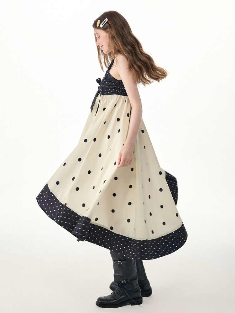 Black & White Polka Dot Bow Slip Dress【s0000017577】