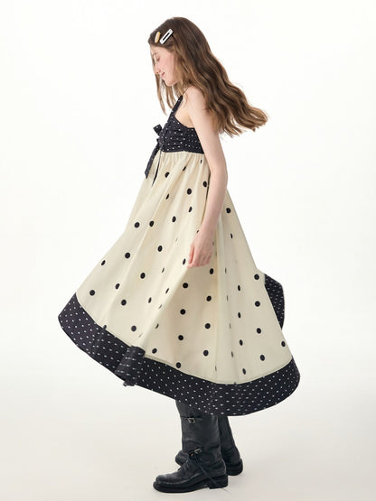 Black & White Polka Dot Bow Slip Dress【s0000017577】