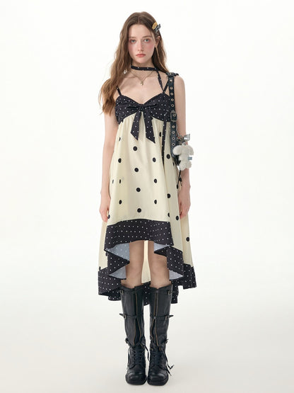 Black & White Polka Dot Bow Slip Dress【s0000017577】
