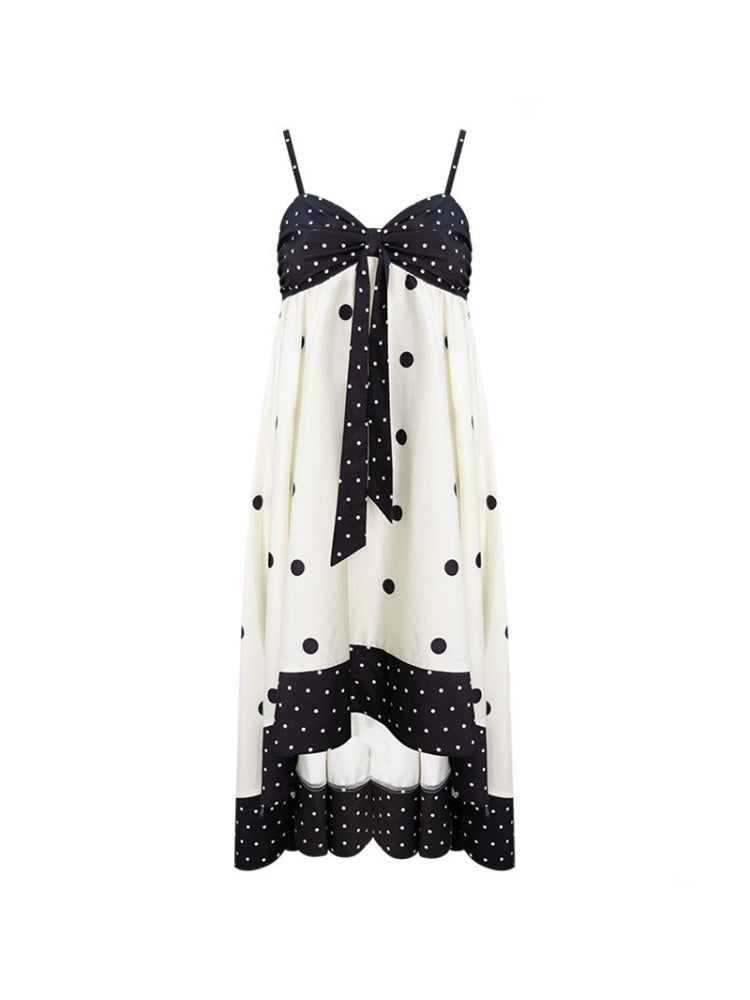 Black & White Polka Dot Bow Slip Dress【s0000017577】