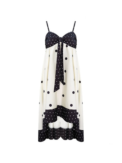 Black & White Polka Dot Bow Slip Dress【s0000017577】