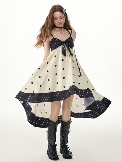 Black & White Polka Dot Bow Slip Dress【s0000017577】