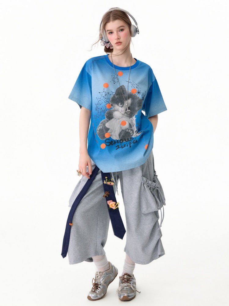 Slimming Drawstring Pocket Gray Wide-Leg Sports Cropped Casual Sweat Pants【s0000017583】