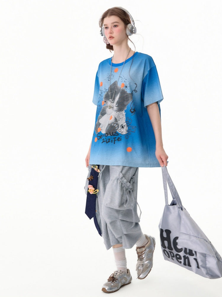 Slimming Drawstring Pocket Gray Wide-Leg Sports Cropped Casual Sweat Pants【s0000017583】