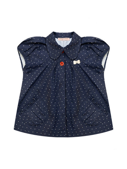 Vintage Doll Collar Polka Dot Deep Blue Short-Sleeved Shirt【s0000017591】