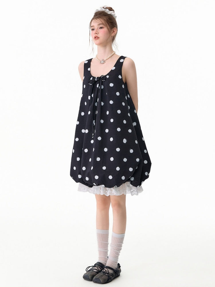 Lazy Style Black Wave Patchwork Lace Sleeveless Dress【s0000017592】