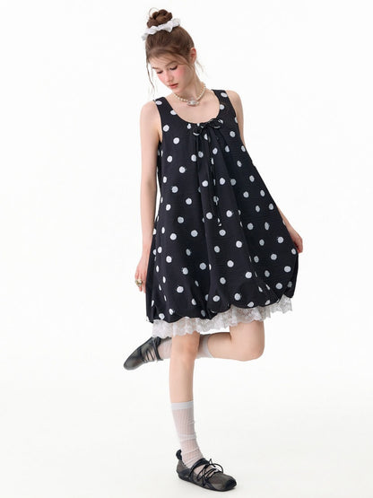 Lazy Style Black Wave Patchwork Lace Sleeveless Dress【s0000017592】