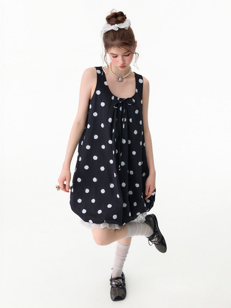 Lazy Style Black Wave Patchwork Lace Sleeveless Dress【s0000017592】