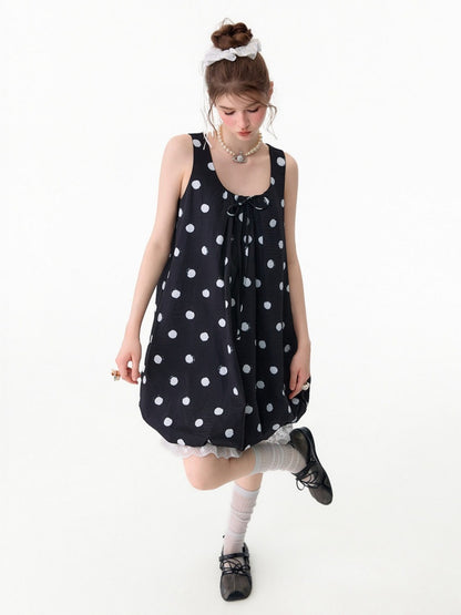 Lazy Style Black Wave Patchwork Lace Sleeveless Dress【s0000017592】