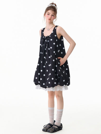 Lazy Style Black Wave Patchwork Lace Sleeveless Dress【s0000017592】
