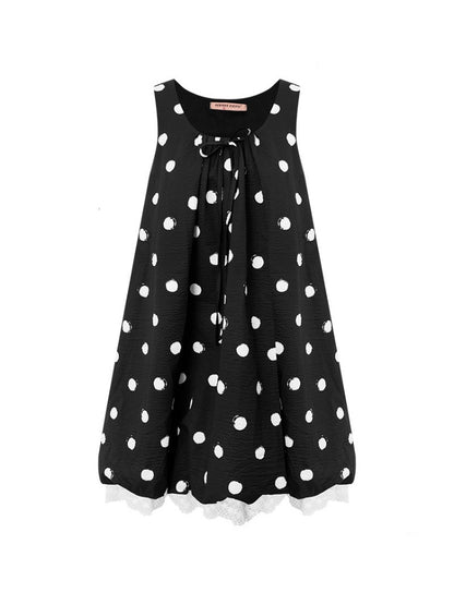 Lazy Style Black Wave Patchwork Lace Sleeveless Dress【s0000017592】