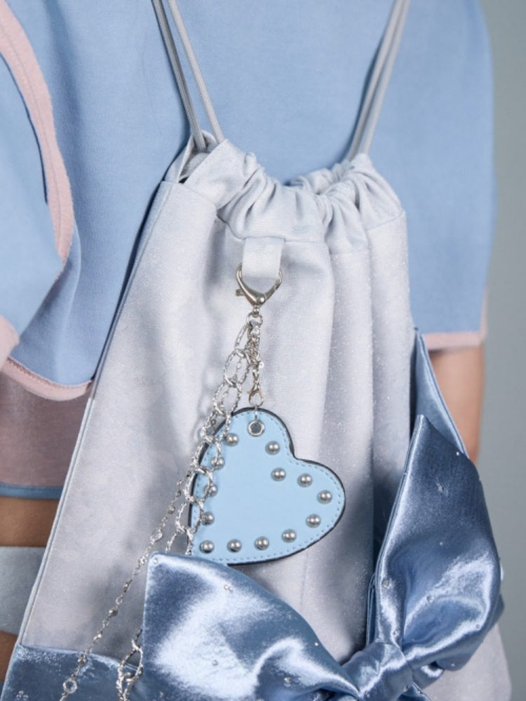Y2K Futuristic Blue Bow Large-Capacity Versatile Drawstring Backpack【s0000017596】