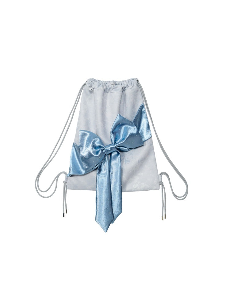 Y2K Futuristic Blue Bow Large-Capacity Versatile Drawstring Backpack【s0000017596】