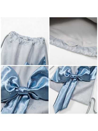 Y2K Futuristic Blue Bow Large-Capacity Versatile Drawstring Backpack【s0000017596】