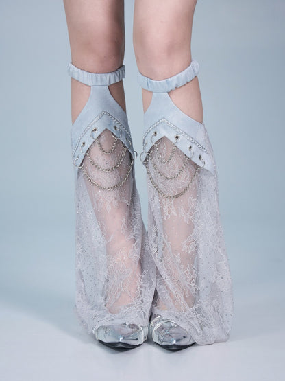 Y2Kl Ballet-Style Rhinestone Lace Chain Stacked Leg Sleeves Sock Covers【s0000017597】