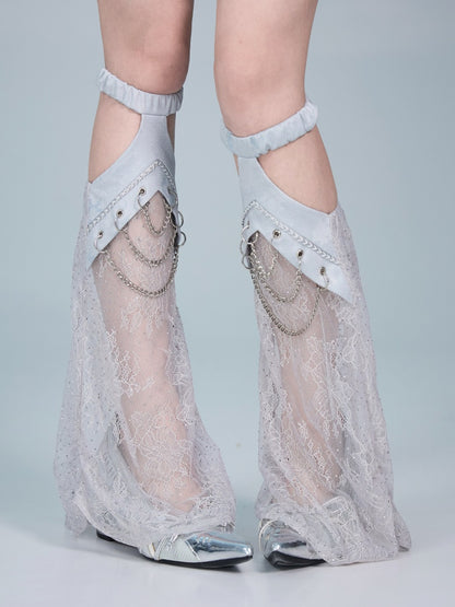 Y2Kl Ballet-Style Rhinestone Lace Chain Stacked Leg Sleeves Sock Covers【s0000017597】