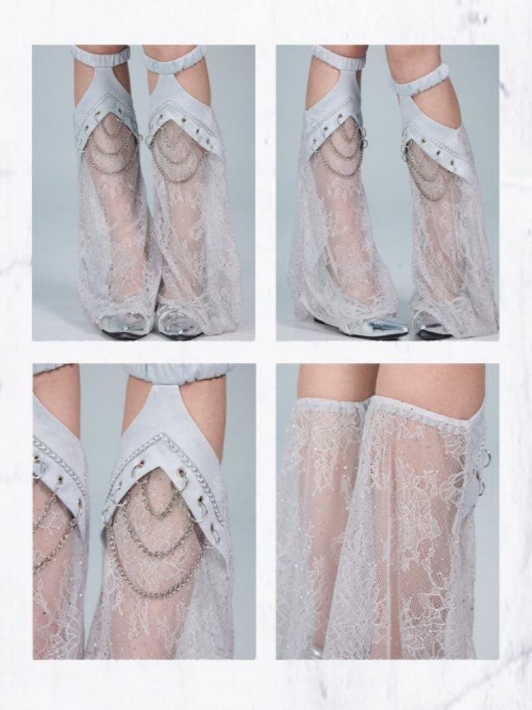 Y2Kl Ballet-Style Rhinestone Lace Chain Stacked Leg Sleeves Sock Covers【s0000017597】
