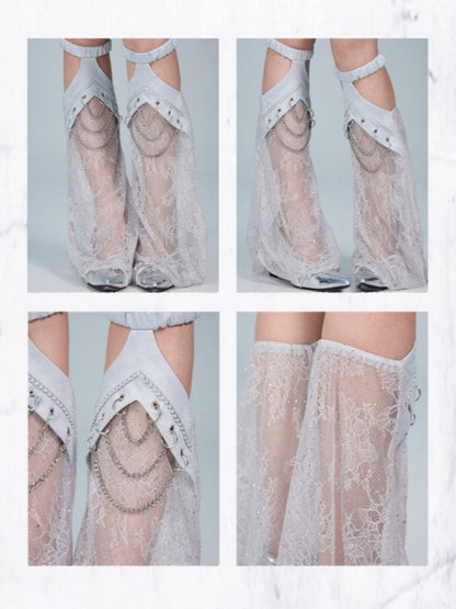 Y2Kl Ballet-Style Rhinestone Lace Chain Stacked Leg Sleeves Sock Covers【s0000017597】