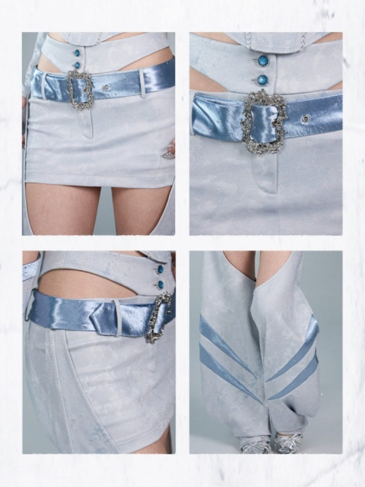 Y2K Functional Style Hollow-Out Detachable Hip-Hugging Skirt Pants Leg Sleeve Two-Piece Set【s0000017598】