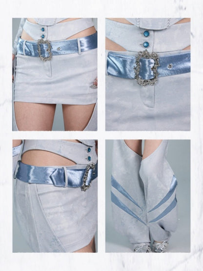 Y2K Functional Style Hollow-Out Detachable Hip-Hugging Skirt Pants Leg Sleeve Two-Piece Set【s0000017598】