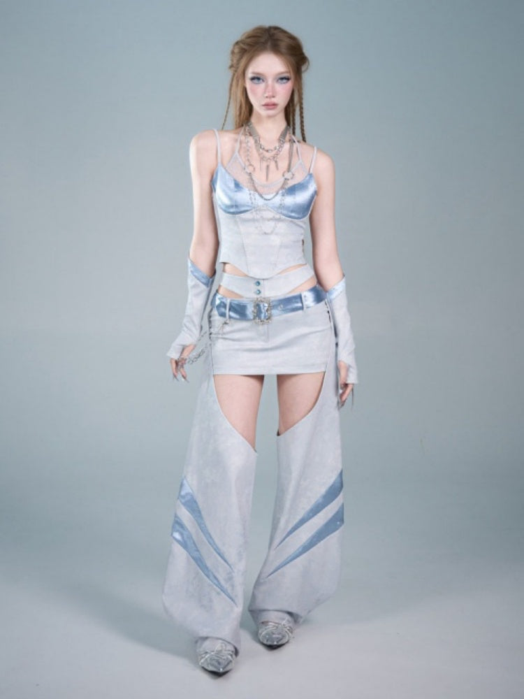 Y2K Functional Style Hollow-Out Detachable Hip-Hugging Skirt Pants