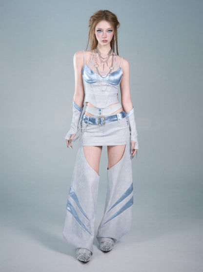 Y2K Functional Style Hollow-Out Detachable Hip-Hugging Skirt Pants Leg Sleeve Two-Piece Set【s0000017598】