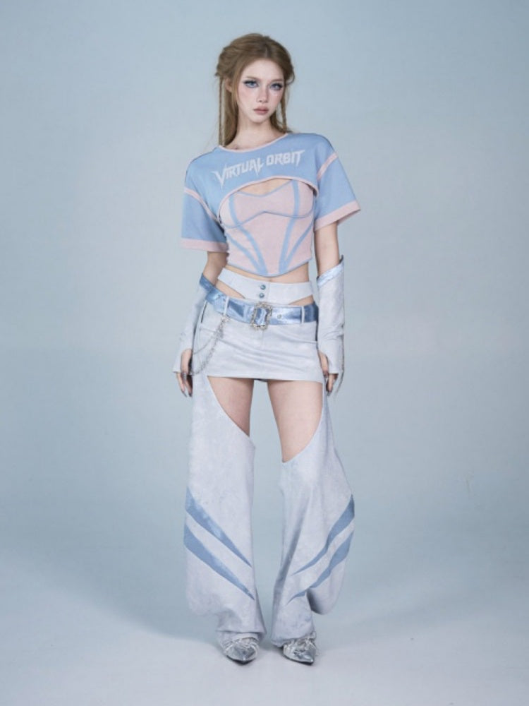 Y2K Functional Style Hollow-Out Detachable Hip-Hugging Skirt Pants Leg Sleeve Two-Piece Set【s0000017598】