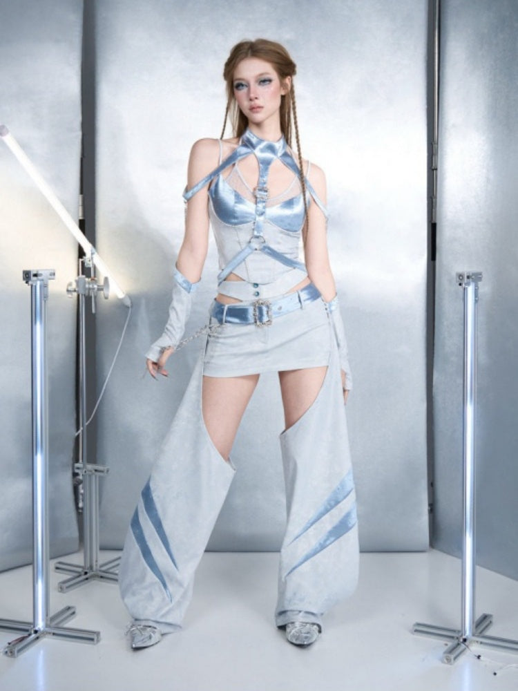 Y2K Functional Style Cyber Blue Chain Strap Shoulder Accessory【s0000017599】