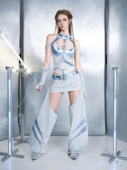 Y2K Functional Style Cyber Blue Chain Strap Shoulder Accessory【s0000017599】
